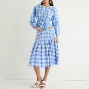 J. Crew Pleated Cotton Midi Skirt in Bristow Gingham